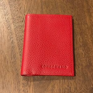 LONGCHAMP NWT Le Foulonne Pebbled Red Leather Wallet Cardcase Rouge